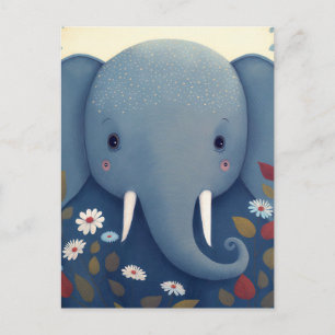 Whimsischer Elefant und Blume Postkarte