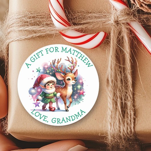 Whimsischer Elf und Reindeer Weihnachten bis und v Runder Aufkleber