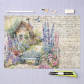 Whimsischer Englisch Hütte Garden Bench Alte Buchs Seidenpapier (Handwerk)