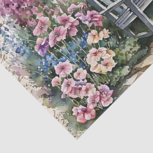 Whimsischer englischer Hütte Blumengarten Alter Bu Seidenpapier (Detail)