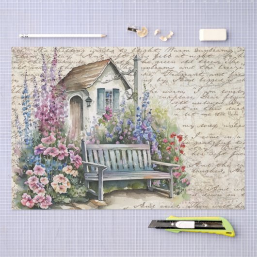 Whimsischer englischer Hütte Blumengarten Alter Bu Seidenpapier (Handwerk)