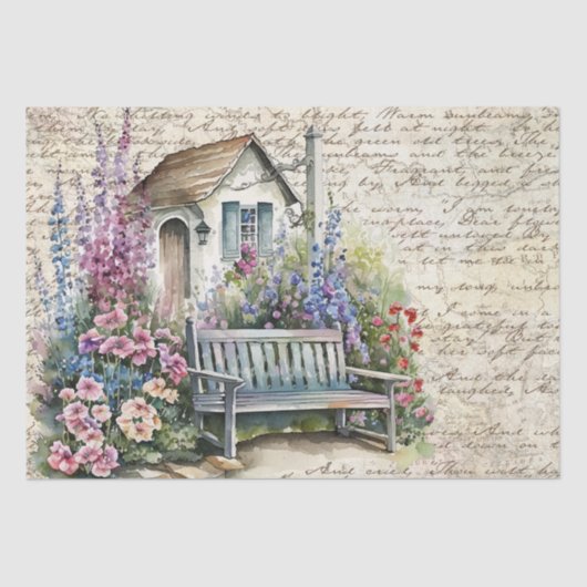 Whimsischer englischer Hütte Blumengarten Alter Bu Seidenpapier (Vorderseite)
