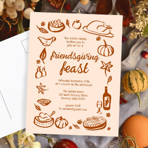 Whimsischer Erntedank Friendsgiving Dinner nach Ma Postkarte
