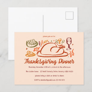 Whimsischer Erntedank Friendsgiving Dinner Party Postkarte