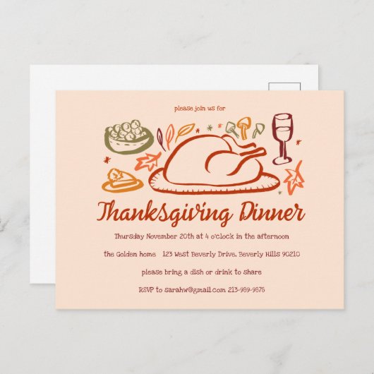 Whimsischer Erntedank Friendsgiving Dinner Party Postkarte (Vorne/Hinten)