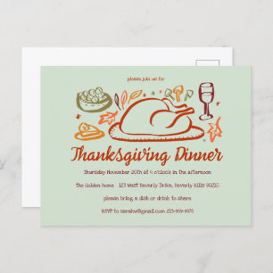 Whimsischer Erntedank Friendsgiving Dinner Party Postkarte