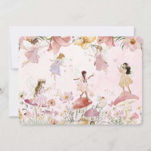 Whimsischer Fairies Geburtstag Blumengarten Bild Einladung (Rückseite)