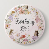 Whimsischer Fairies Geburtstagsblumengarten Wiese Button (Vorderseite)