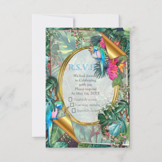Whimsischer Fantasiewelt mit tropischem Geschmack RSVP Karte (Vorderseite)