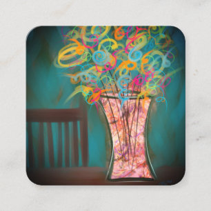 Whimsischer farbenfroher Blumenstrauß Floral Kreat Quadratische Visitenkarte