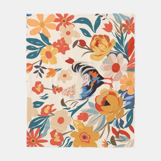 Whimsischer farbiger Hühnerflor Hintergrund Fleecedecke (Vorderseite)