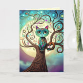 Whimsischer Farbkat Vollmond Kunstwerk Karte (Vorderseite)