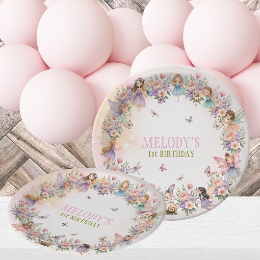 Whimsischer Feengarten zum 1. Geburtstag Pappteller
