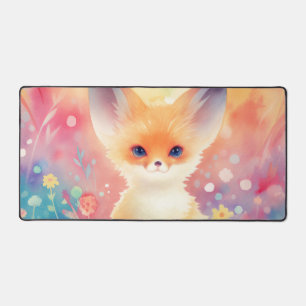 Whimsischer Fennec-Fuchs Pastell Wasserfarbe Regen Schreibtischunterlage
