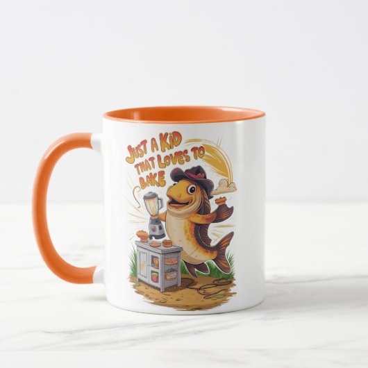 Whimsischer Fisch in Cowboy Hat wirbelt einen Mixe Tasse (Links)