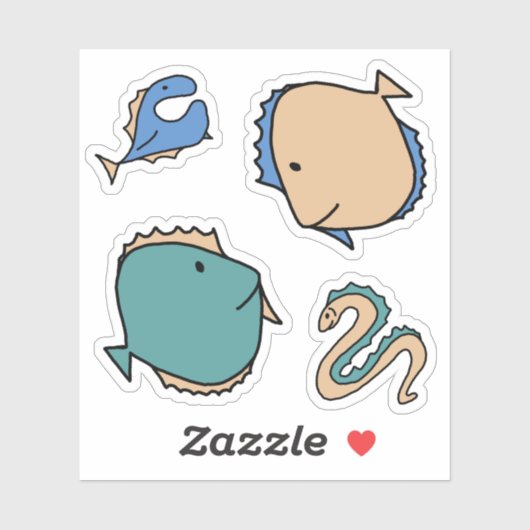Whimsischer Fisch und Aal Aufkleber (Blatt)