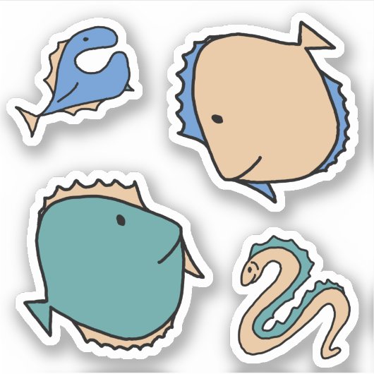 Whimsischer Fisch und Aal Aufkleber (Vorderseite)