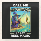 Whimsischer Fischereiassistent Glasuntersetzer (Vorderseite)