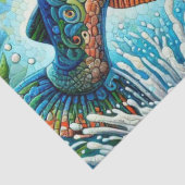 Whimsischer Floral Lachs Blauer Fisch Decoupage Seidenpapier (Detail)