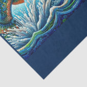 Whimsischer Floral Lachs Blauer Fisch Decoupage Seidenpapier (Detail)