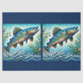 Whimsischer Floral Lachs Blauer Fisch Decoupage Seidenpapier (Vorderseite)
