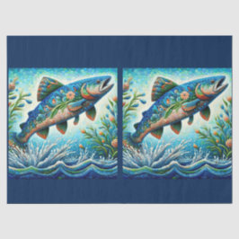 Whimsischer Floral Lachs Blauer Fisch Decoupage Seidenpapier