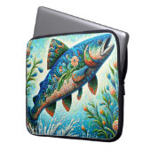 Whimsischer Floral Lachs Blauer grüner Pfirsich Laptopschutzhülle (Vorderseite Links)