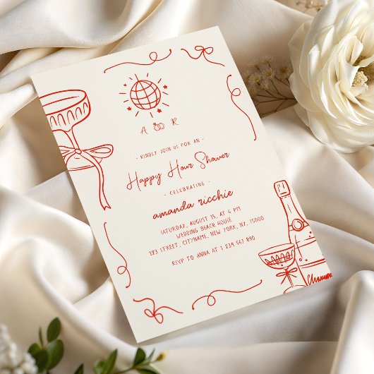 Whimsischer französischer Spaß Hand gezeichnet Hap Einladung