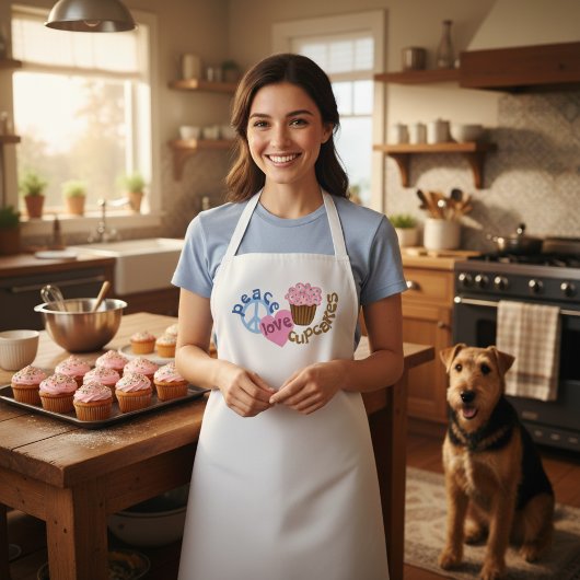 Whimsischer Frieden Liebe Cupcakes Weiße Schürze