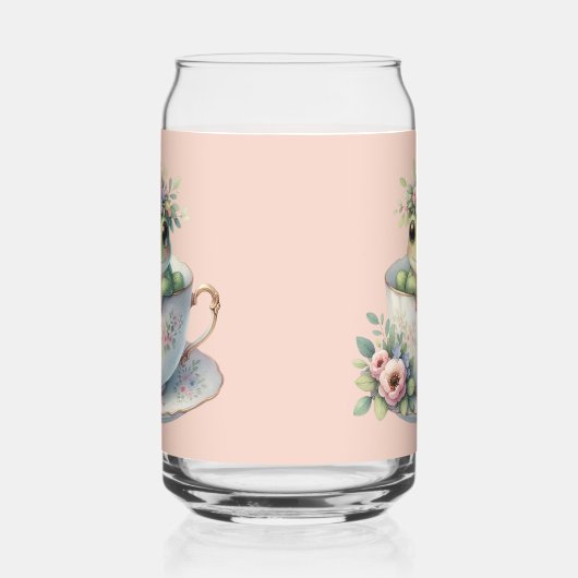 Whimsischer Frosch im Blumenkohl Dosenglas (Links)