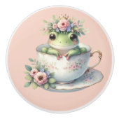 Whimsischer Frosch im Blumenkohl Keramikknauf (Vorderseite)