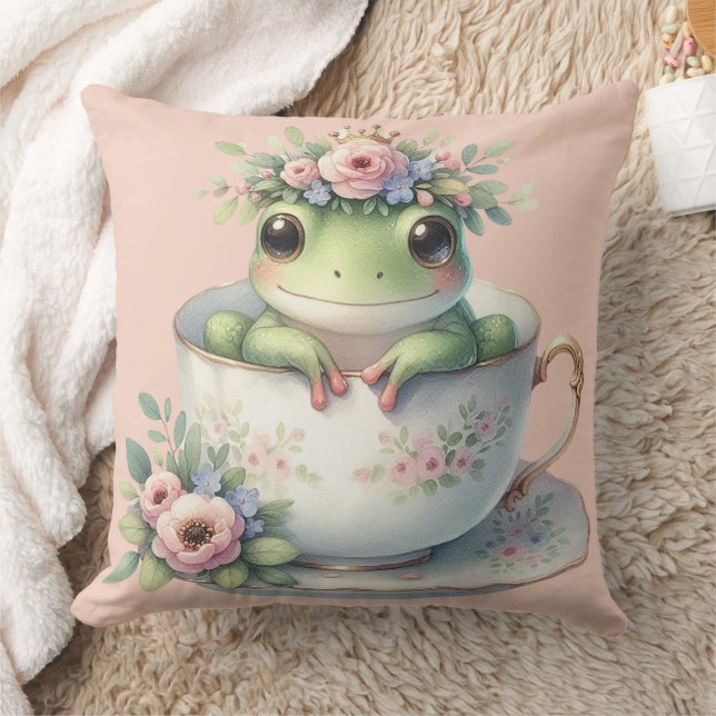 Whimsischer Frosch im Blumenkohl Kissen (Decke)