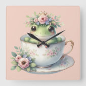 Whimsischer Frosch im Blumenkohl Quadratische Wanduhr (Vorderseite)