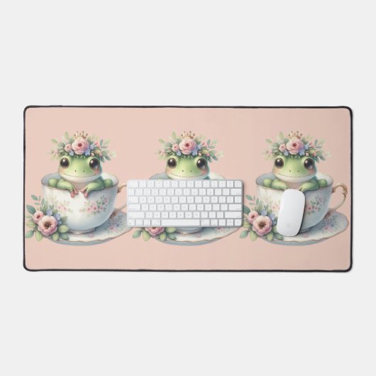 Whimsischer Frosch im Blumenkohl Schreibtischunterlage (Tastatur & Maus)