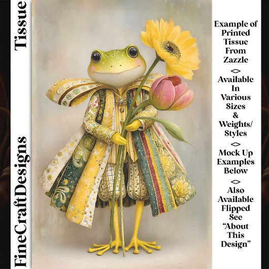 Whimsischer Frosch mit Frühlingsblumen DL8R Decoup Seidenpapier