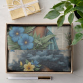 Whimsischer Frühling Collage | Blue Tropical Art Seidenpapier (Geschenk)