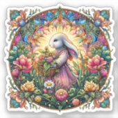 Whimsischer Frühling Jugendstil Ostern Bunny Aufkleber (Vorderseite)
