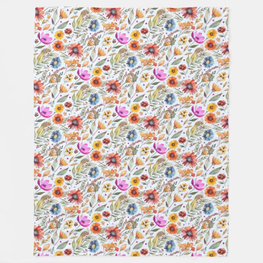 Whimsischer Frühling Wildblumen & Adorable Igel Fleecedecke (Vorderseite)
