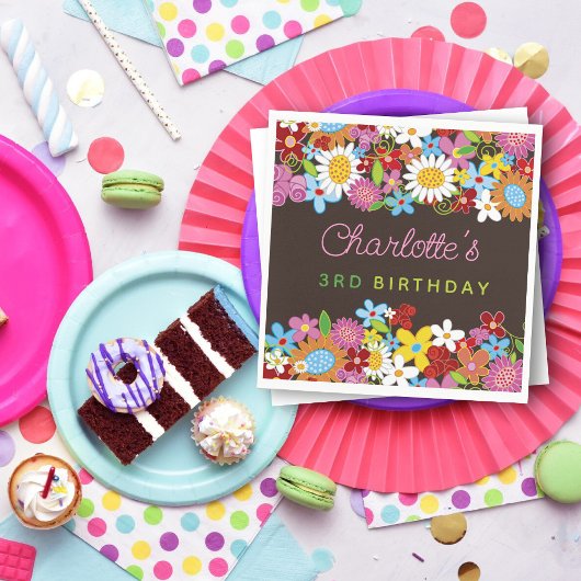 Whimsischer Frühlingsblumen Garten Geburtstagspart Serviette