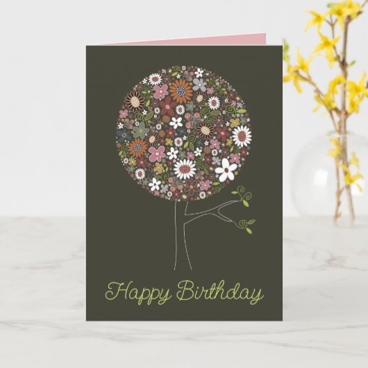 Whimsischer Frühlingsblumen Pop Tree Chic Geburtst Karte (Gelbe Blume)