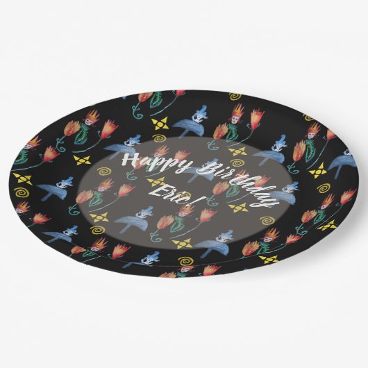 Whimsischer Frühlingskunst Pappteller (Schrägansicht)