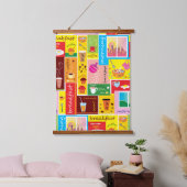 Whimsischer Frühstücksmuster Wandteppich Mit Holzrahmen (Schlafzimmer)