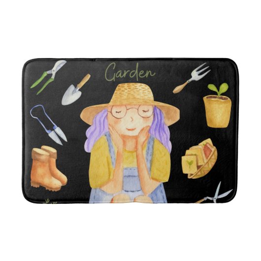 Whimsischer Garten Dame Wasserfarbe Kunst Badematte (Vorderseite)