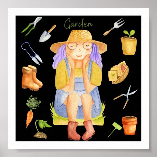 Whimsischer Garten Dame Wasserfarbe Kunst Poster (Vorne)