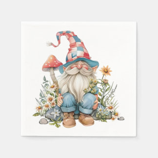 Whimsischer Garten Gnome Wildblumen Blumensommer Serviette