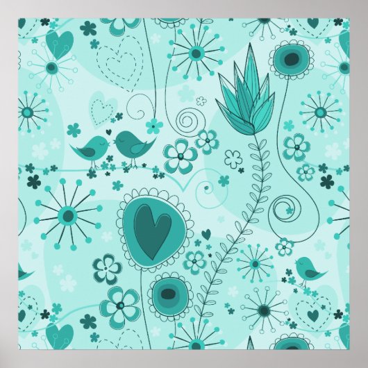 Whimsischer Garten in türkisfarbenem Poster (Vorne)