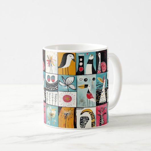 Whimsischer Garten mit Vögeln und Blüten Kaffeetasse (VorderseiteRechts)