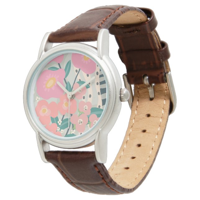 Whimsischer Garten Moderne Blumenmauer Armbanduhr (Schrägansicht)