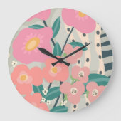 Whimsischer Garten Moderne Blumenmauer Große Wanduhr (Vorderseite)