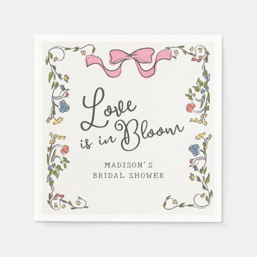 Whimsischer Garten Party Floral Doodle Brautparty Serviette (Vorderseite)